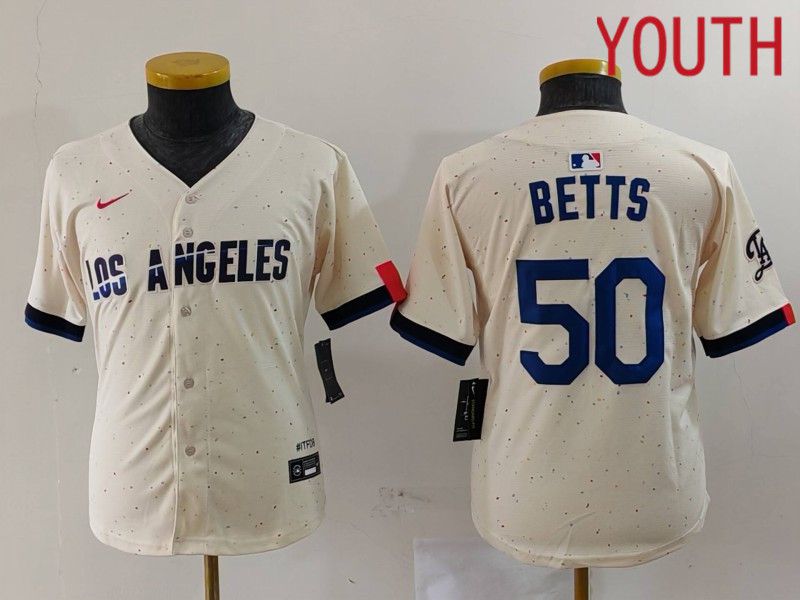 Youth Los Angeles Dodgers 50 Betts Cream Fashion Nike Game MLB Jersey style 703